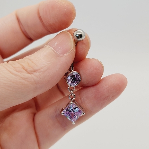 New Sterling Silver CZ Belly Button Navel Ring - Picture 2 of 4